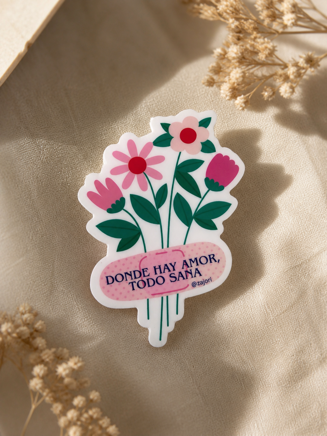 Floral Sticker "Where There Is Love, Everything Heals"