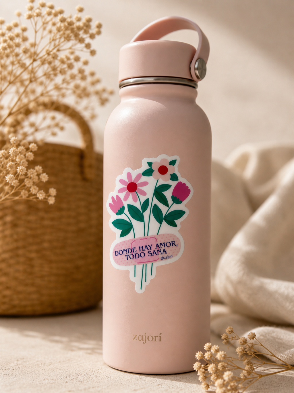 Floral Sticker "Where There Is Love, Everything Heals"