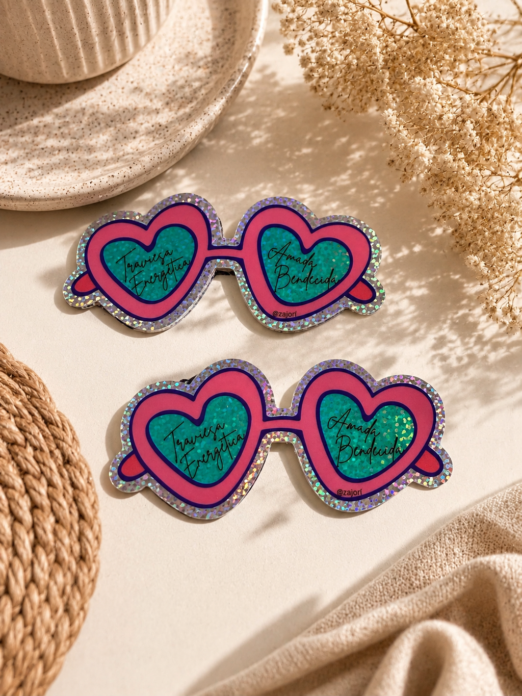 Heart Glasses Sticker "Mischievous, Energetic, Loved, Blessed"