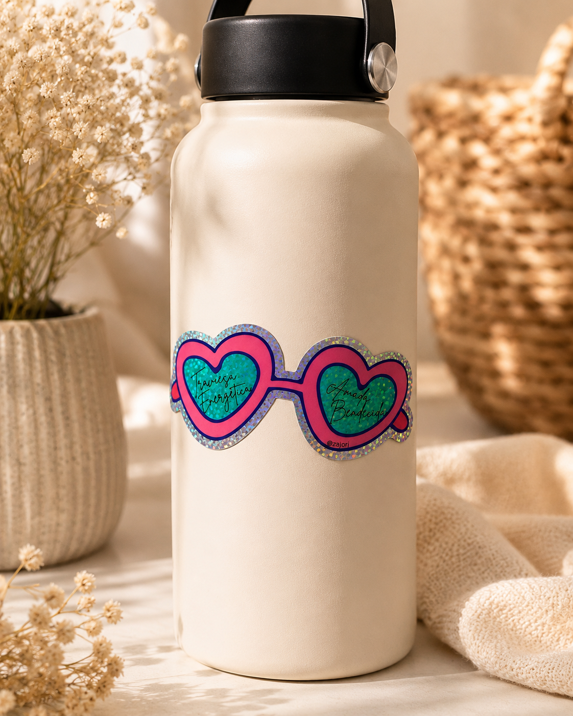 Heart Glasses Sticker "Mischievous, Energetic, Loved, Blessed"